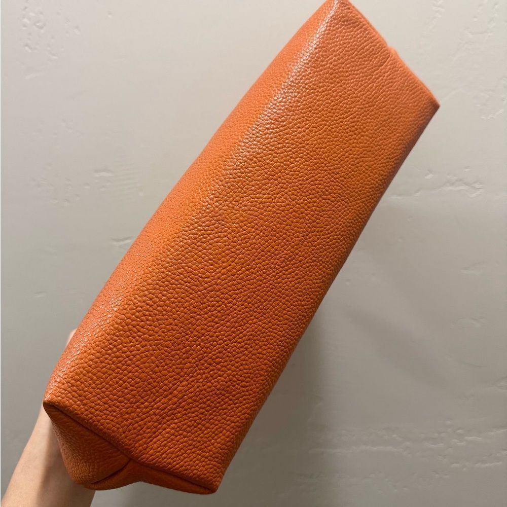 Orange Pebble Leather Handmade Vintage Style Extra Large Kisslock Frame Bag - Picture 15 of 16